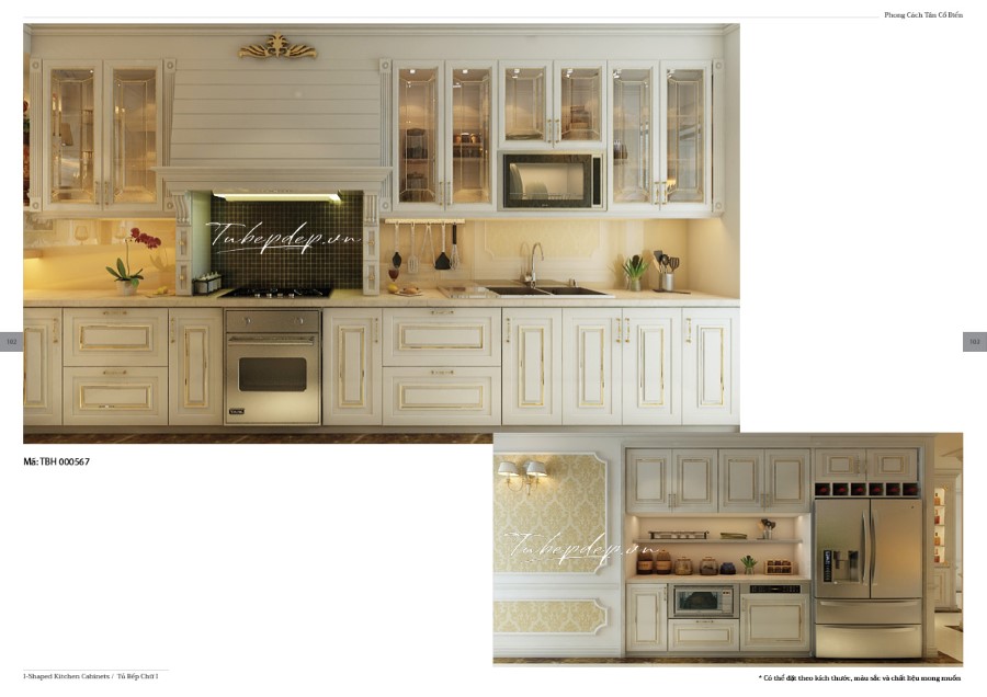 Thiết kế phòng bếp biệt thự tân cổ điển màu trắng